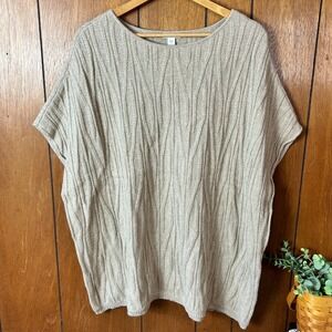 Pure Jill Beige Textured Wool Blend Knit Poncho Sweater Top Lagen Look